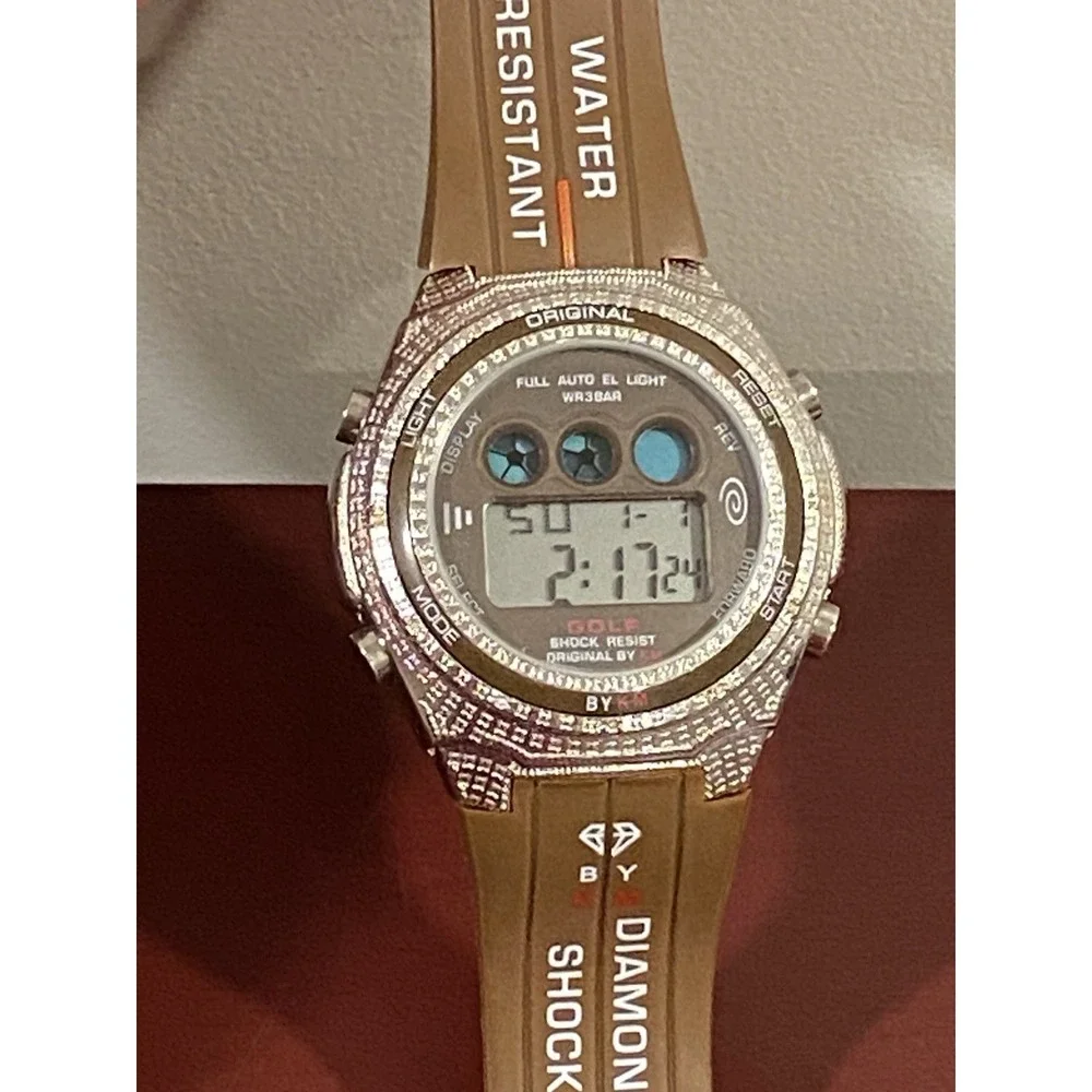 King Master Men's Digital Brown Diamond Shock Watch KM528 Chron Date New Battery